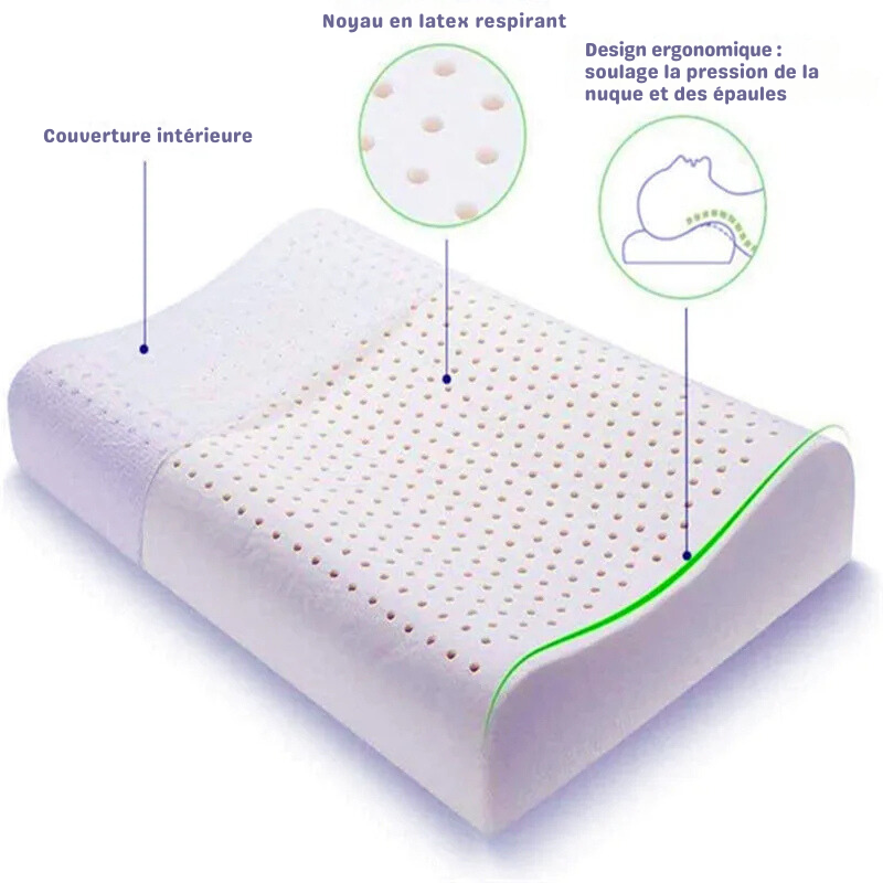 Oreiller orthopédique en Latex naturel pur de Thaïlande à mémoire de forme